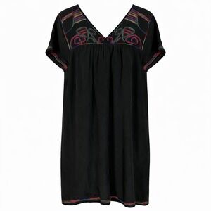 Madewell 100% Silk Peasant Dress Womens Large Black Colorstitch Mini Boho Loose